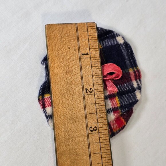 Vintage Doll Hat Beret Plaid Tartan Small Baby Flannel Bow Scottish Accessory - Picture 6 of 9
